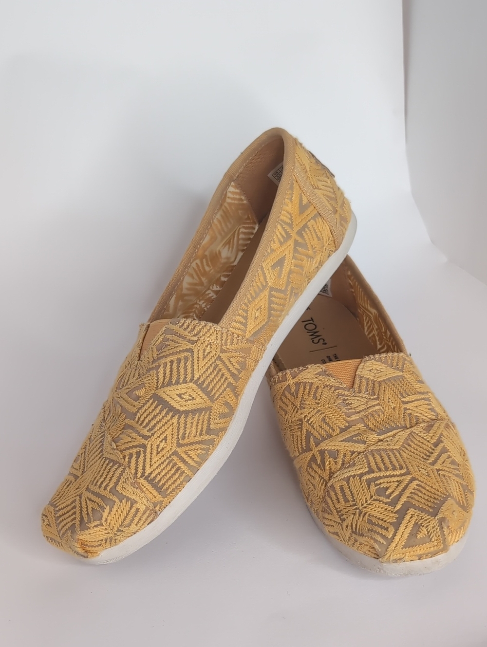 Toms Yellow Geometric Embroidered Slip-On Flats